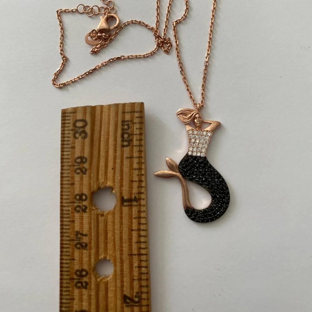 Mermaid 925 silver necklace black 14k rose gold plated